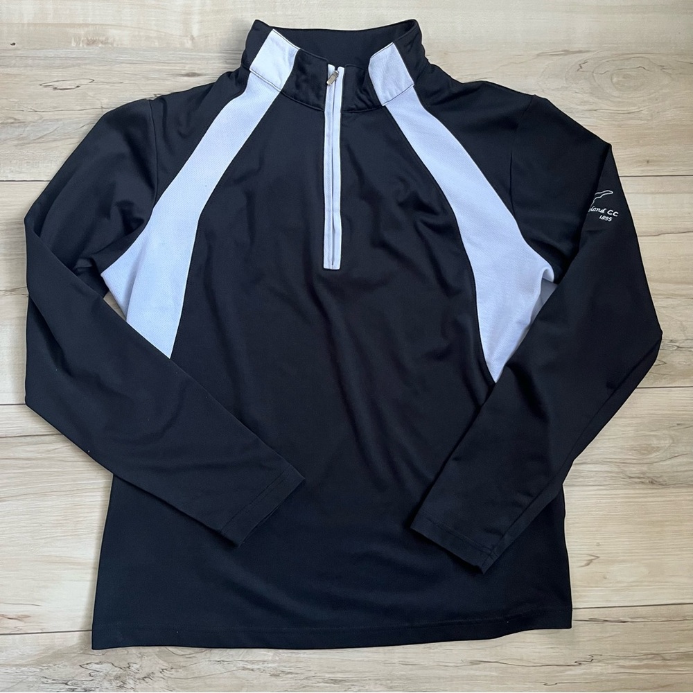 Women’s Glen Echo Golf 1/4 zip shirt size large black and white athletic sports